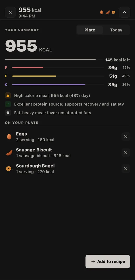 Nutoro plate summary with meal totals